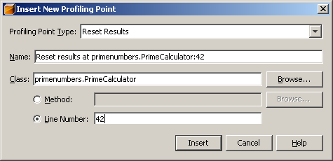 dialog box allowing you to specify a profiling point by class methhod or line